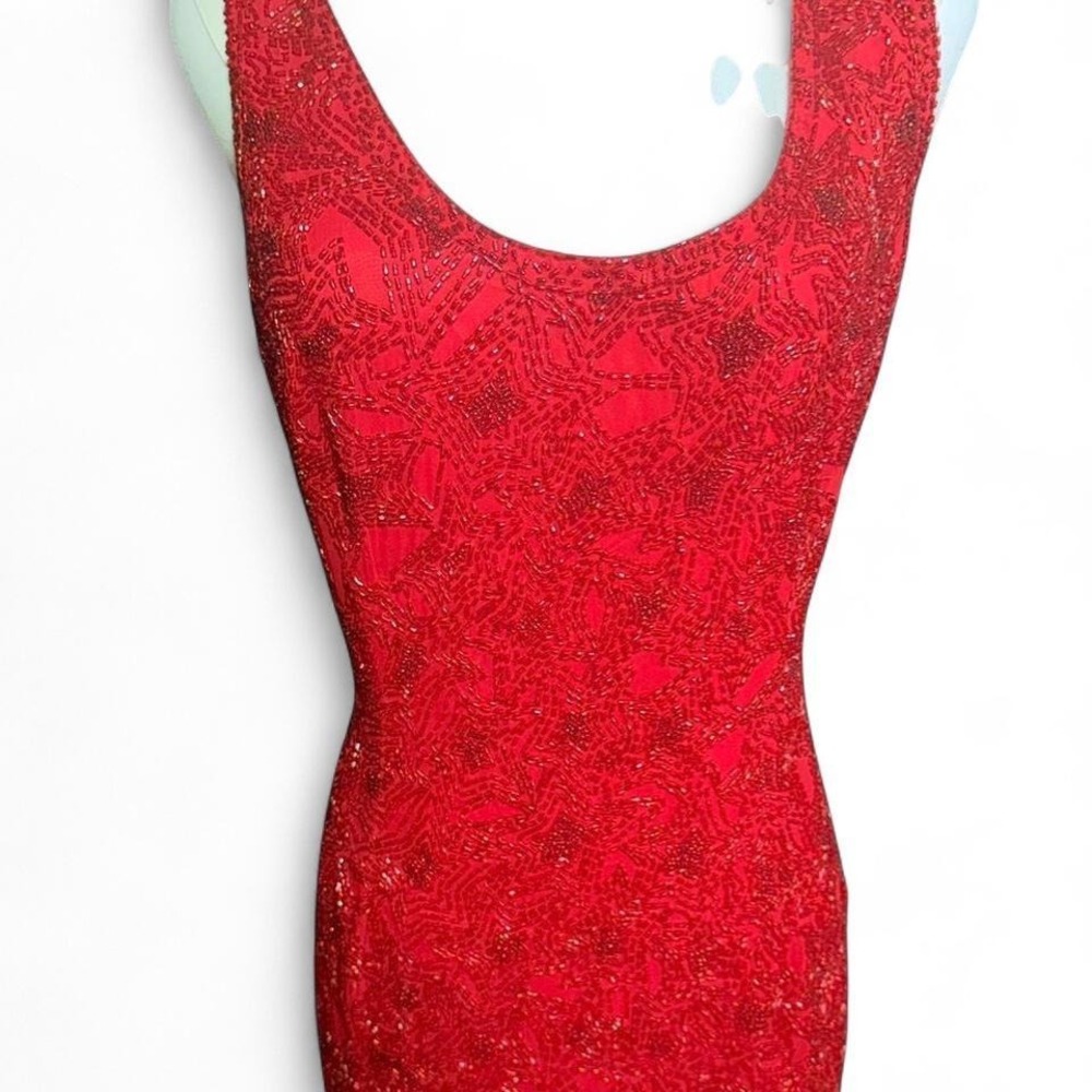 Vintage red beaded fringe dress Oleg Cassini petite Gatsby flapper sequin - Picture 3 of 7